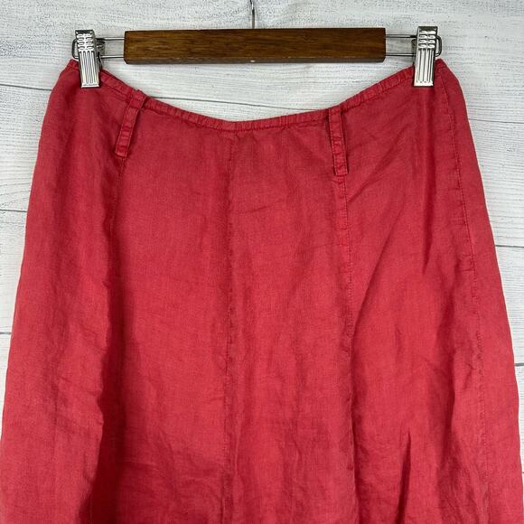 Puro Lino Womens Medium Linen Flax Skater Skirt Flaw Lagenlook Bohemian Pink - Picture 3 of 9
